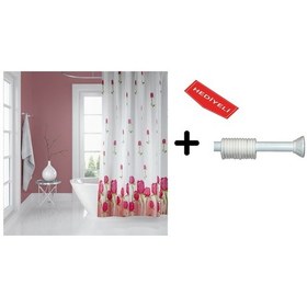 Resim Banyo Duş Perdesi 7017 120x200 Perde Borusu Askı Aparatı 90x130 Hediyeli Çok Renkli 