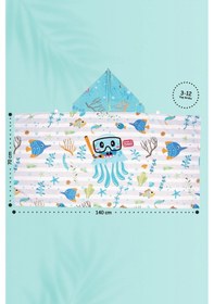 Resim Kapşonlu Çocuk Plaj Havlusu Jelly Turkuaz 