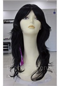 Resim Siyah Uzun Katlı Modern Sentetik Peruk 