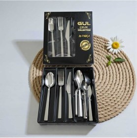 Resim 36 Parça 6 Kişilik Çatal Bıçak Kaşık Seti Sade Düz Model Kutulu Paslanmaz Çelik 