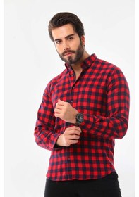 Resim Marisso Erkek Kare Desenli Uzun Kol %100 Pamuk Gömlek 019ync Kırmızı 