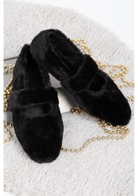 Resim Siyah Ultra Yumuşak Peluş Kadın Ev Babeti Hafif Taban Panduf Siyah 