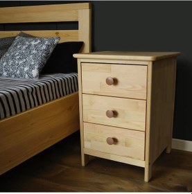 Resim Modern Doğal Ahşap 3 Çekmeceli Komodin 1. Sınıf Masif Çam Ağacı 4 