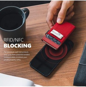 Resim Vulkit Edc Bölmeli Ve Kimlik Pencereli Kredi Kartı Cüzdanı, Ince Metal Gövde, Pop-up Kart Mekanizması Kırmızı 