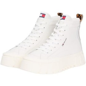 Resim Kadın Leopar Detaylı Platform Tabanlı Bilekli Sneaker - Ekru Ecru 