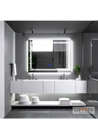 Resim Gleamira Beyaz Led'li Lazer Kumlamalı Lavabo & Banyo Aynası Dokunmatik Sensörlü 100 X 75 Cm 