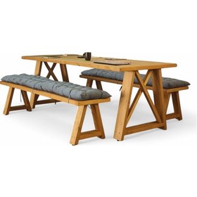 Resim Neiwel Dios Doğal Ahşap Banklı Toplantı Masasıı x 80 x 140 Açık Ceviz 