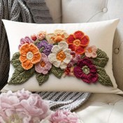 Resim 1 adet Canlı El Örgüsü Çiçekli Bel Yastığı, 30.48x50.8cm - Fermuar Kapanışı, Makine Yıkanabilir, Dayanıklı Polyester, Koltuk ve Ev Dekoru için Renkli Çiçek Tasarımı, Ofis, Oturma Odası - CJB4012239, Dekoratif Yastıklar 