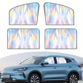 Resim 2/4 Adet Gümüş Renkli Yansıtıcı Araba Camı Güneşlik Manyetik Termal İzolasyonlu Güneş Koruyucu Lazer Rengi UV Korumalı 