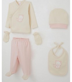 Resim Breeze Kız Bebek Hastane Çıkışı 5 Li Sevimli Kedi Nakışlı Fiyonklu 0-3 Ay, Krem Krem 