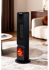 Resim Hoogar German 2701 L Black Oled Şömineli Ekran Dijital Göstergeli Kule Tipi Seramik Hızlı Isıtıcı 