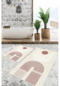 Resim Dijital Baskı Modern Kaymaz Taban 2li Set Banyo Paspası Klozet Takımı 50x60cm-60x100cm Pembe 