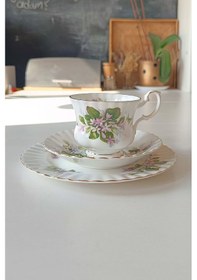 Resim Mayflower Bone China England Duble Çay Fincanı 3 Parça Yeşilbeyaz 