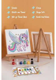 Resim Kanatlı Unicorn Temalı Çocuk Boyama Tuvali Şövaleli Eğitici Boyama Seti 20x20 Cm 