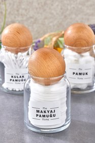 Resim FBZhome 3'lü Top Kapaklı Cam Kulak Pamuğu & Makyaj Pamuğu & Pamukluk 300 ml 