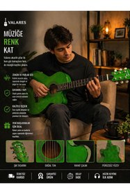 Resim valares 38C Kesik Kasa yeşil Akustik Gitar 38 İnç 4/4 Sap Ayarlı Cutaway + Çanta Askı Pena Hediyeli Üst Segment 