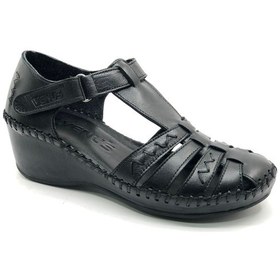Resim Venüs Miqula Hakiki Deri Comfort Ortopedik Kadın Sandalet Siyah 