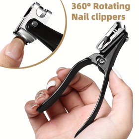 Resim DUANGDUANGBIU Kalın Tırnaklar için Ağır Hizmet Tipi Tırnak Makası - Uzun Sap, 360° Dönebilen Kavisli Bıçak, Sıçramaya Karşı Koruma Tasarımı, Yaşlılar ve Erkekler için İdeal, Mükemmel Hediye, Modern Siyah Pedikür Aracı 