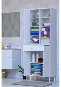 Resim Eliusta Funci Beyaz Renk G:55 Cm Banyo Dolabı 3 Kapaklı 7 Raflı Dolap 55x173x32,5 Cm Boyutlarında Dolap Beyaz 