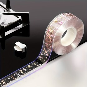 Resim 1 Rulo - Şık Çiçekli Su Geçirmez Silikon Bant, Beyaz Altın Vurgularla - Mutfak Tezgahları, Ocak Kenarları, Lavabo ve Tuvalet Boşlukları için Nem Dirençli Dikiş Stickerı - Hediye Paketleme ve Ev Dekoru için İdeal 