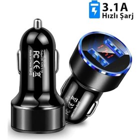 Resim Çakmaklık Oto Araç Hızlı Şarj Aleti 3.1a Usb Çift Girişli Siyah Led Ekranlı 