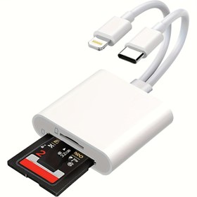 Resim iPhone iPad için SD Kart Okuyucu, 5.08cm Çift Yuvalı USB C Hafıza SD Kart Okuyucu, Hafıza Kartı/SD, Lightning+USB C Kamera Kartı Görüntüleyici Okuyucu Adaptörü iPhone/iPad/Android/Kamera için, Tak ve Kullan 