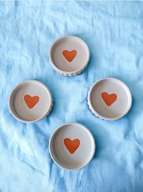 Resim 4'lü Turuncu Kalpli Tırtıklı Sosluk Lokumluk Reçellik Çerezlik 