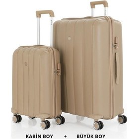 Resim Mçs Bavul Büyük Ve Kabin 2li Set Kırılmaz Silikon Valiz V305 Şampanya Şampanya 