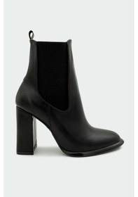 Resim Leto Siyah Deri Lastikli Topuklu Bot Siyah 