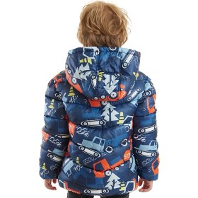 Resim Denokids Lacivert Arabalar Desenli Erkek Çocuk Su Itici Kapüşonlu Mont 2 Yaş Uzun Kol 