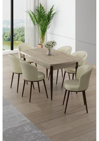 Resim Canisa Asfel Serisi Mdf 77x130 Traverten Yandan Açılabilir Mutfak Masası Takımı 6 Krem Sandalye Traverten Masa Krem Sandalye 