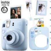Resim Fujifilm Instax Mini 12 Mavi Fotoğraf Makinesi - 20'li Film - Kıskaçlı Stand - Mini Albüm ve Silikon Kılıf Seti 