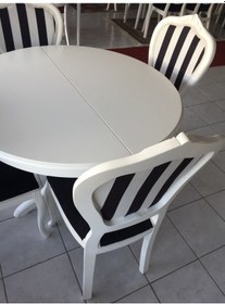 Resim Onurdesign16 Baba Ayaklı Bambi Ahşap Siyah & Beyaz Boyalı Açılır Yemek Masasa 