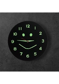 Resim Fosforlu Gülenyüz Kabartma Rakam Ahşap Camsız Çocuk Odası Duvar Saati Çap 29 Cm Siyah 
