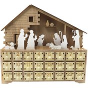 Resim Symbee Noel Işıklı Ahşap Takvim - İsa Doğum Sahneli Led Advent Takvimi Çok Renkli 
