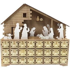 Resim Symbee Noel Işıklı Ahşap Takvim - İsa Doğum Sahneli Led Advent Takvimi Çok Renkli 