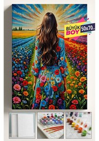 Resim Sayılarla Boyama Seti Numaralı Tuval Fırça Boya Dahil Kasnaklı Set 50x70 Cm - Çiçek Tarlası 01 