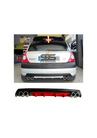 Resim Renault Clio 2 HB Difüzör Arka Tampon Eki 4 Egzoz Çıkışlı Kırmızı 