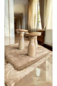 Resim Simillo Home&Living Ahşap Mantar Sehpa 3’lü Set Naturel Renk Doğal Fiskos Sehpa Zigon 