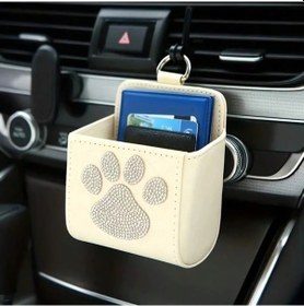 Resim Elmpaly Parlak Pençe İzli Kristal Araç Çıkışı Düzenleyici: Para, Kart, Cep Telefonu Anahtar Ve Mendil İçin Portatif Bej 