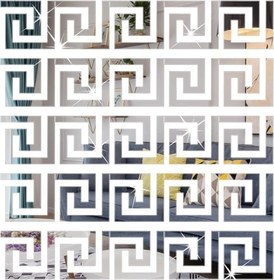 Resim Aputue Ayna Duvar Stickerı, 30 Parça Çıkarılabilir Kendinden Yapışkanlı Akrilik Ayna Duvar Dekoru, Geometrik Yunan Desenli, Oturma Odası Yatak Odası TV Arka Planı Duvar Dekorasyonu (Gümüş) 