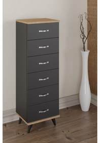 Resim AE-3038 Belinda 6 Çekmeceli Şifonyer Antrasit Gri Komodin 