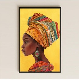 Resim Geleneksel Desenli Profil Afrika Kadını Şeffaf Pleksi Tablo 