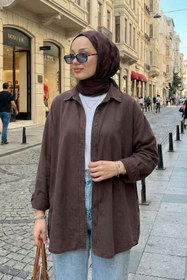 Resim adamila Kadın Premium Oversize Gömlek Tesettür Salaş Uzun Kollu Kaliteli Tunik 