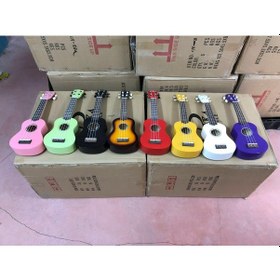 Resim Masif Ağaç Soprano Renkli Ukulele Gitar-Gül Klavye Ve Eşikli 