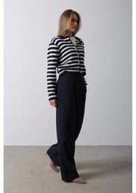 Resim Defymoda Beli Yarım Lastikli Palazzo Pantolon - Lacivert Lacivert 