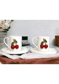 Resim Yz Home Porselen Fenomen Kiraz 2 Kişilik Sunum Kahve Fincan Takımı Beyaz 