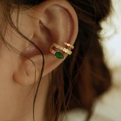 Resim 1 Adet Yılan Şekilli Kulak Kemik Klipsi - Yeşil & Aksanlı, Altın Tonlu Metal Minimalist Tasarım, Günlük veya Özel Günler İçin Konforlu Deliksiz Kulak Kıkırdağı Takısı, Moda Aksesuarı, Rahat Kullanım 