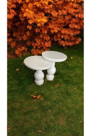 Resim Simillo Home&Living WOOD Wooden Ahşap 2'li Set Fitilli Mantar Yan Sehpa Modern Beyaz Renk Fiskos 