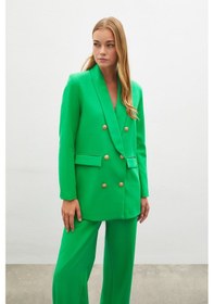 Resim Sateen Düğme Detaylı Kruvaze Ceket - Yeşil 